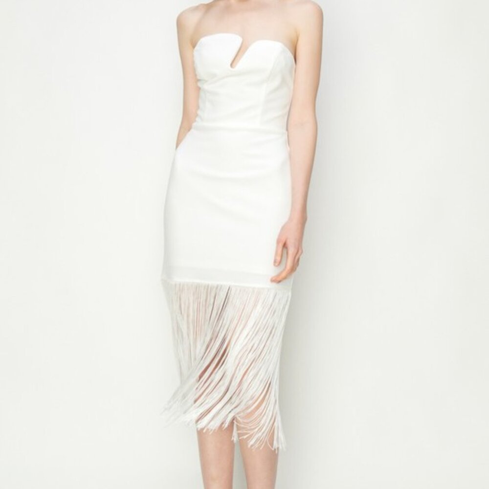 5 ⭐️ NWT White Strapless Fringe Dress @The King Kouture Boutique Med